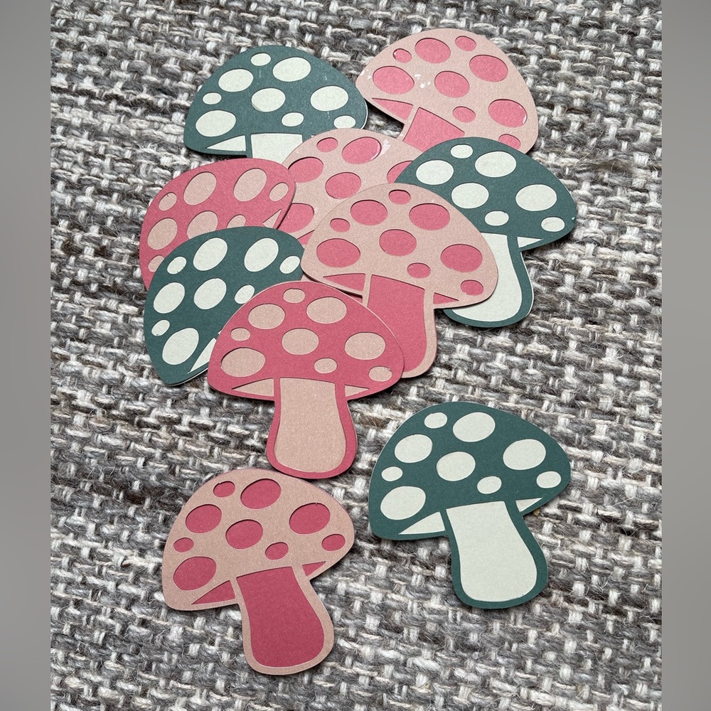 Scrapbooking paper mushroom cutouts crafts junk journal boho embellishment cards